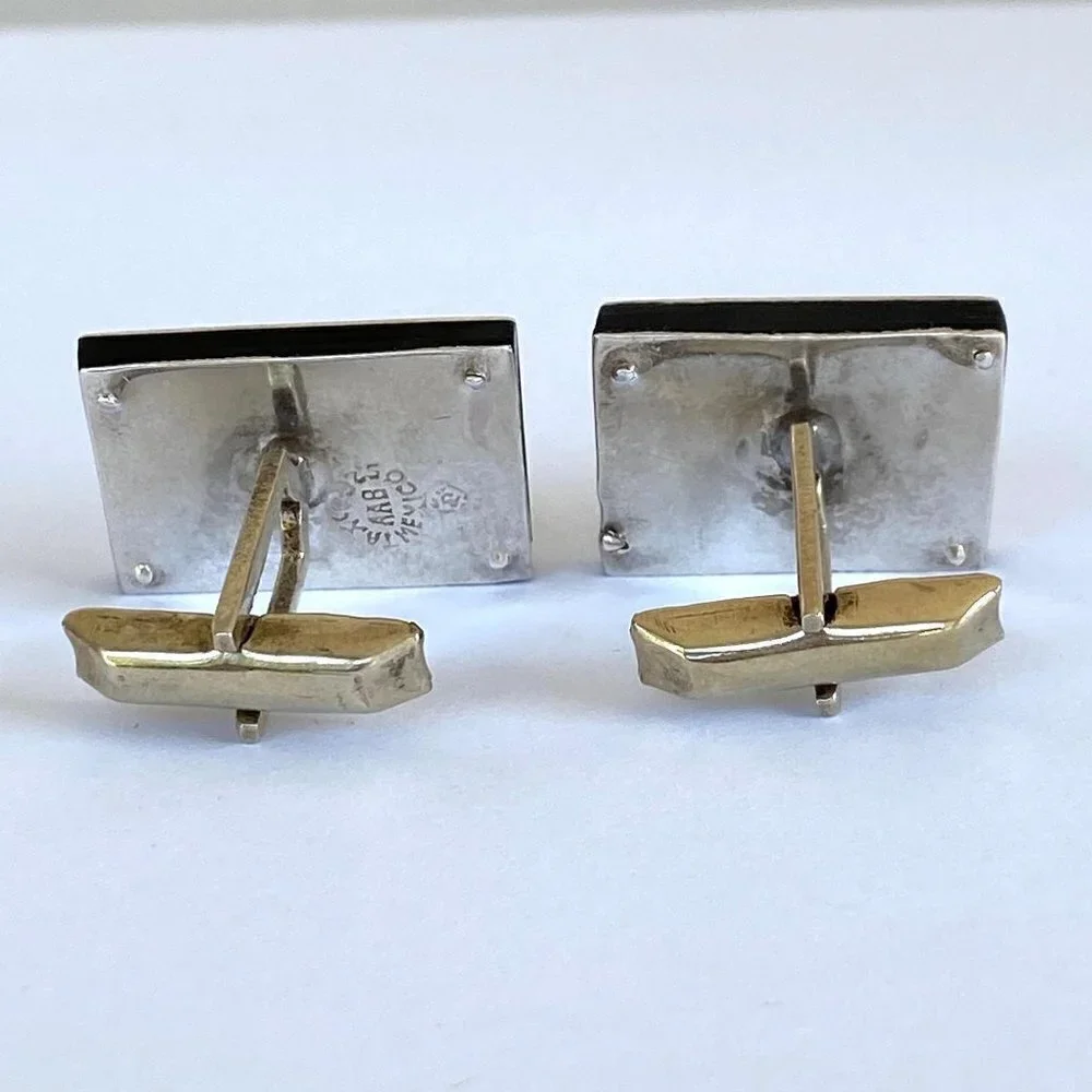 VTG Taxco Mexico Sterling 925 Onyx Cuff links AAB